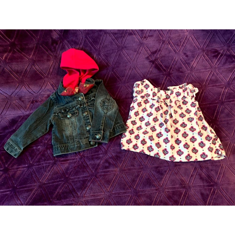 Arizona Jeans 9 month girls patterned top and denim jacket with hood